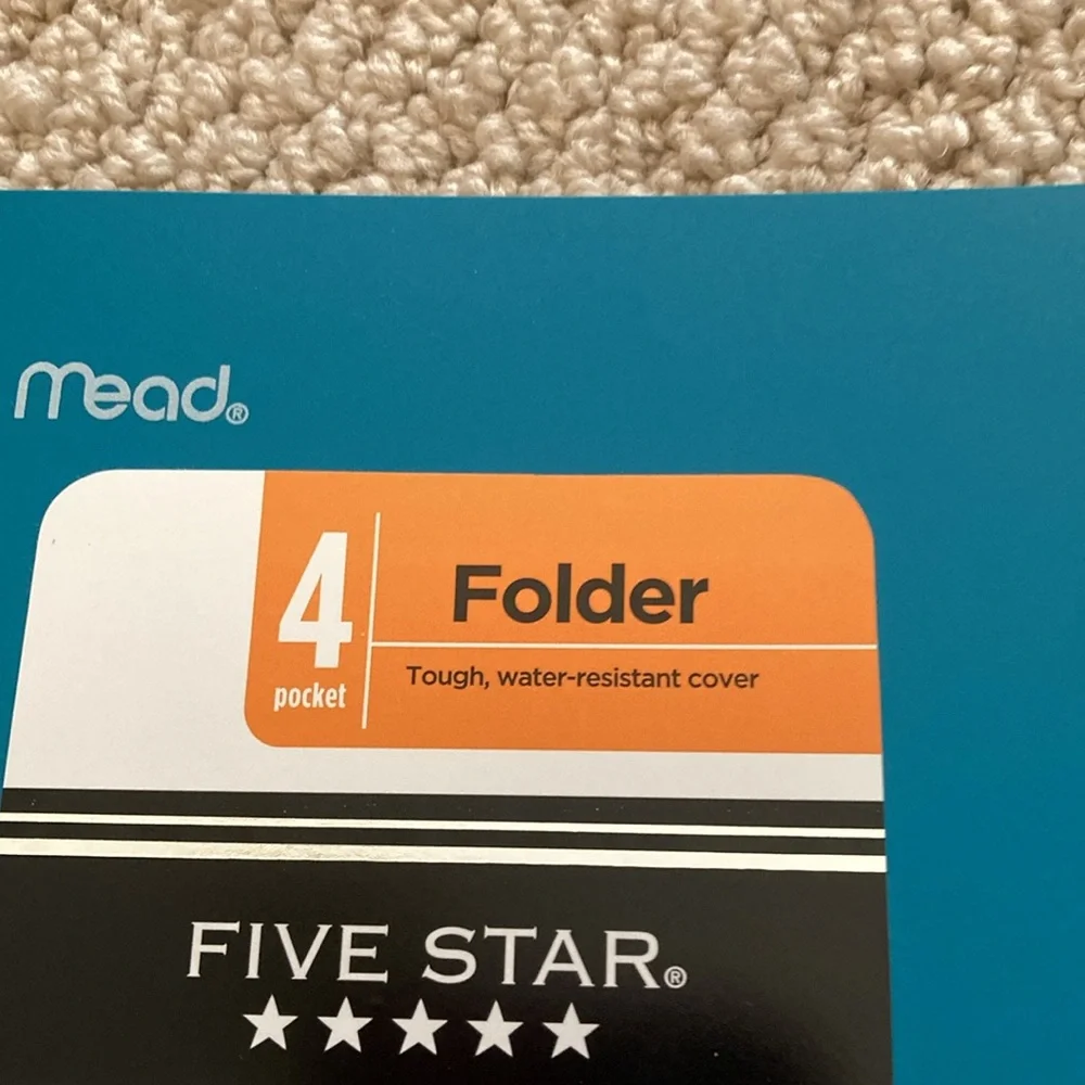 NEW Mead Five Star 4 Pocket Premium Stay Put Folder Teal 3 Hole Plastic Organize